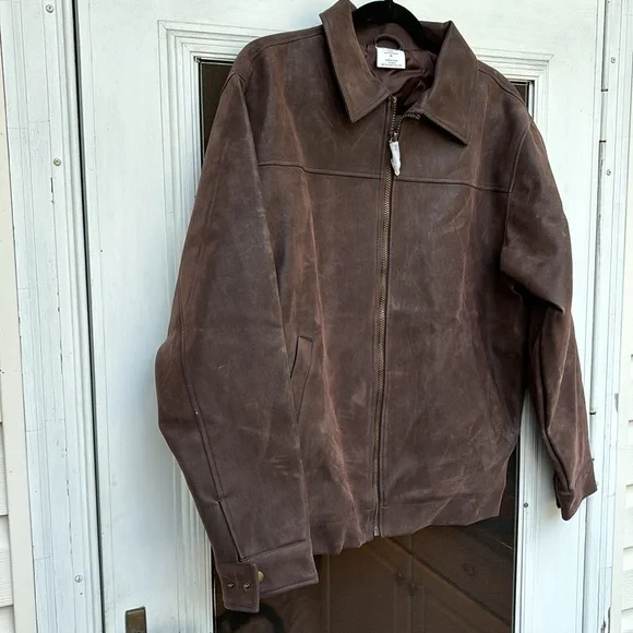 DONAD TRUMP TAJ MAHAL MENS BROWN FAUX LEATHER JACKET-XS